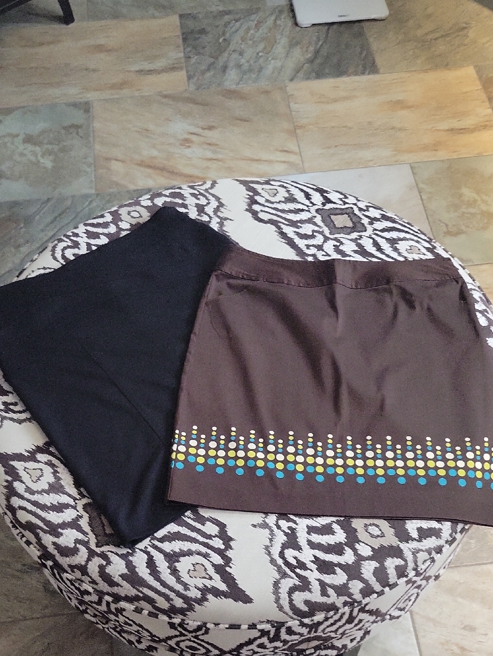 Brown Skirt with Multicolor Dot Trim Also Black Skirt Never Worn